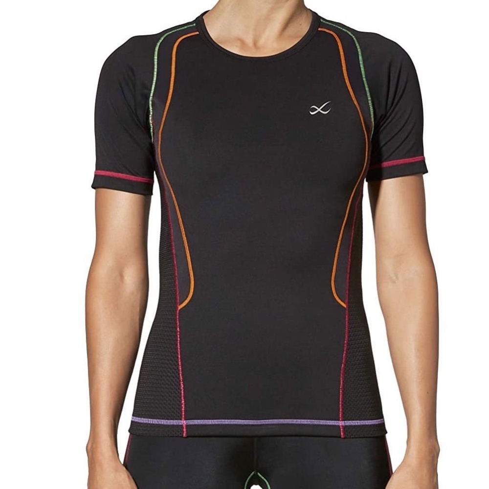 CW-X Ventilator Web Top Womens Large Black Rainbow Compression Shirt 170053 NWT